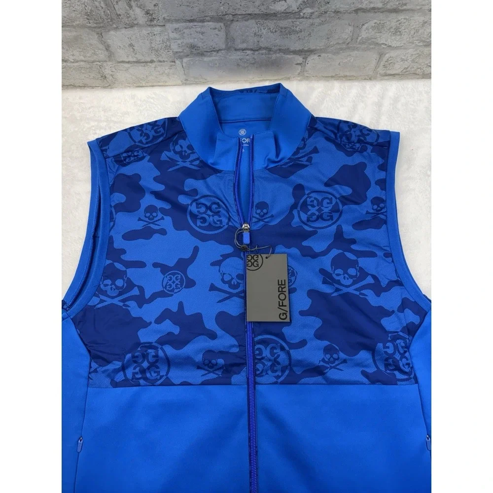 New G/Fore Golf Mens Exploded Camo Stretch Tech Vest Surf Blue‎ Pockets Size XL